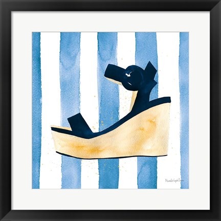 Framed Beach Glam VII v2 Navy on Stripes Print