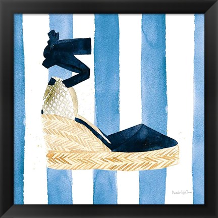 Framed Beach Glam VI Navy on Stripes Print