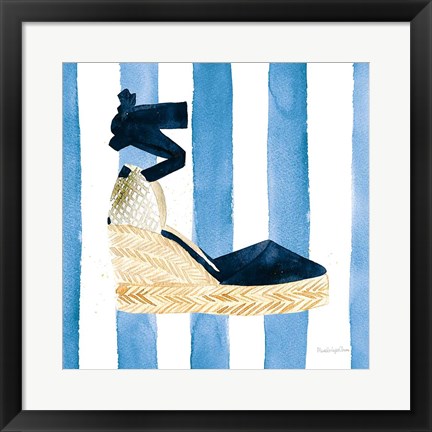 Framed Beach Glam VI Navy on Stripes Print