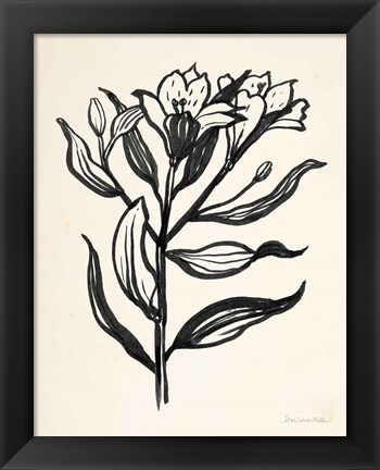 Framed Ink Flower I Cream Print