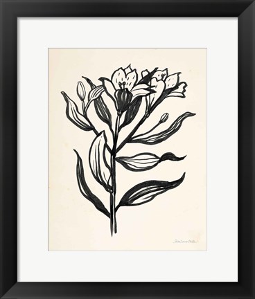 Framed Ink Flower I Cream Print