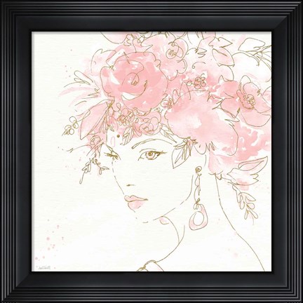 Framed Floral Figures II Pink Gold Sq Print