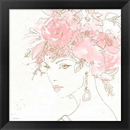 Framed Floral Figures II Pink Gold Sq Print