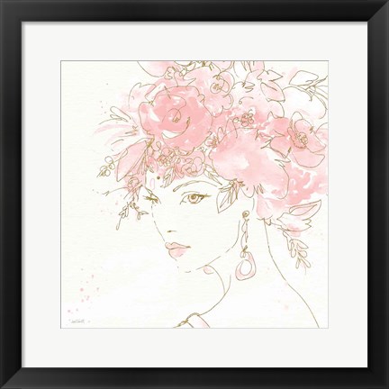 Framed Floral Figures II Pink Gold Sq Print