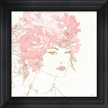 Framed Floral Figures I Pink Gold Sq Print