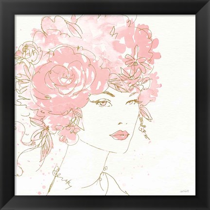 Framed Floral Figures I Pink Gold Sq Print