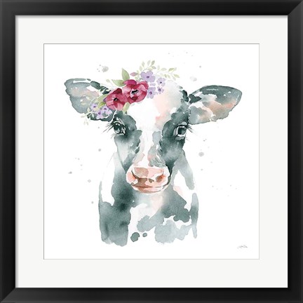 Framed Floral Cow Pink Sq Print