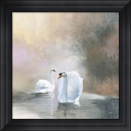 Framed Swans in Mist Print