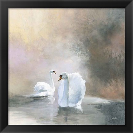 Framed Swans in Mist Print