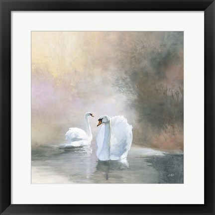 Framed Swans in Mist Print