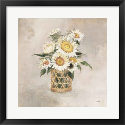 Framed Sunflowers in Rattan Print