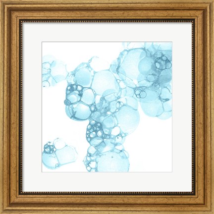 Framed Bubble Square Aqua I Print
