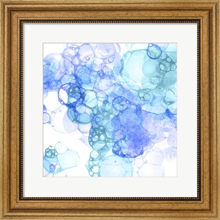 Framed Bubble Square Aqua &amp; Blue I Print