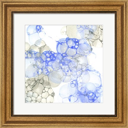 Framed Bubble Square Blue &amp; Grey IV Print