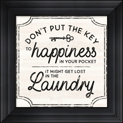 Framed Laundry Art II-Key to Happiness Print