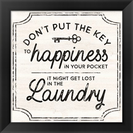 Framed Laundry Art II-Key to Happiness Print