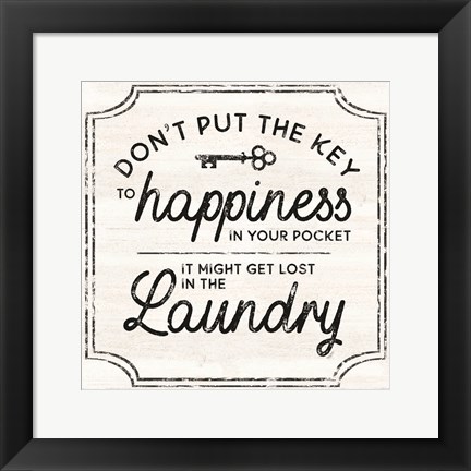 Framed Laundry Art II-Key to Happiness Print
