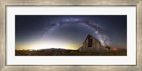 Framed Milky Way panorama over old barn Print