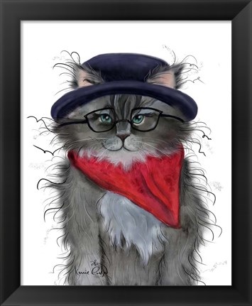 Framed Kitty in a Hat Print