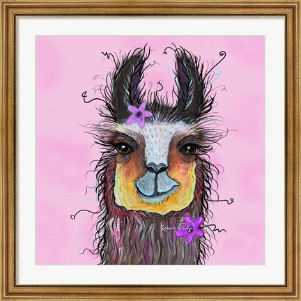 Framed Llama Pink Print