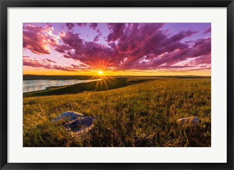 Framed Sunset Over Lake Oahe Print