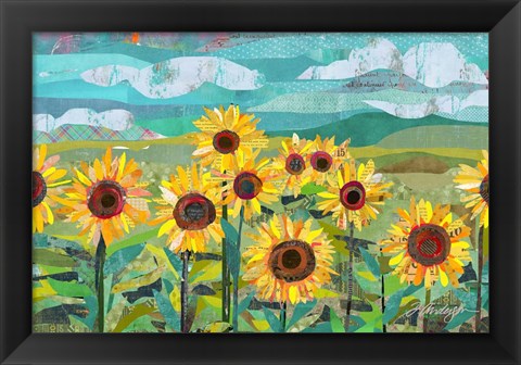 Framed Sunflowers At Dusk Print