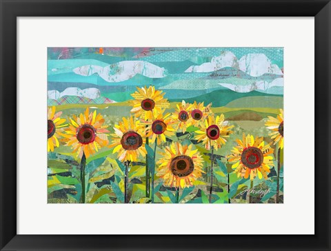 Framed Sunflowers At Dusk Print