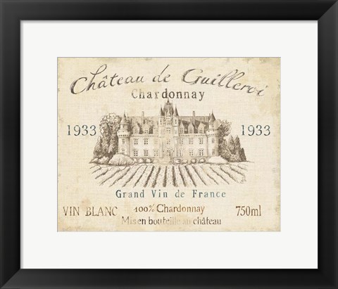 Framed French Wine Label IV Cream Print