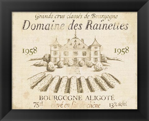 Framed French Wine Label III Cream Print