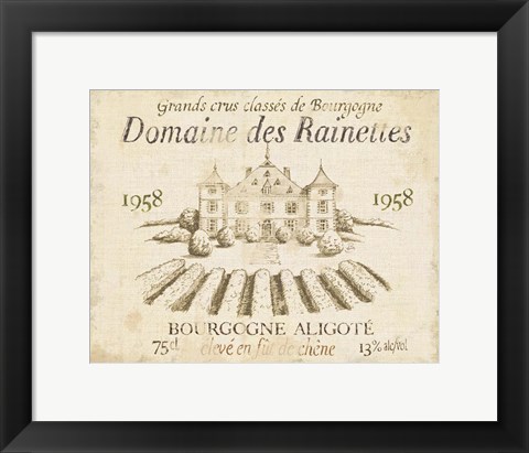 Framed French Wine Label III Cream Print