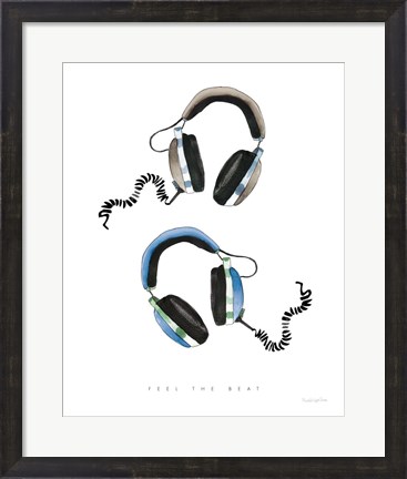 Framed Headphones Love Blue Gray Print