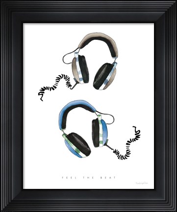 Framed Headphones Love Blue Gray Print