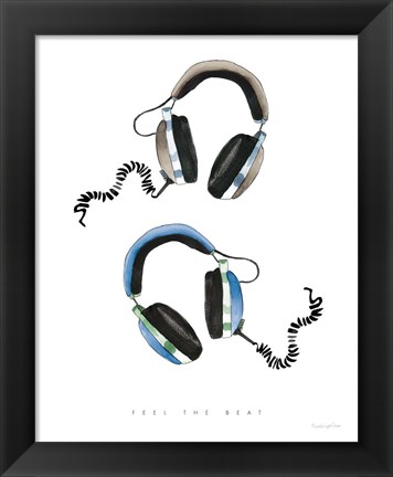 Framed Headphones Love Blue Gray Print