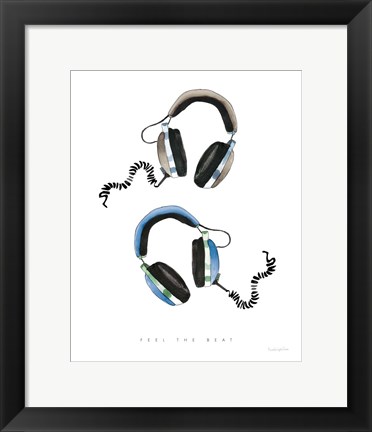 Framed Headphones Love Blue Gray Print