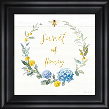 Framed Bees and Blooms - Sweet As Honey Wreath Print