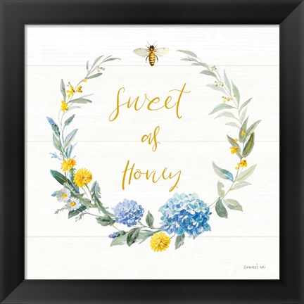 Framed Bees and Blooms - Sweet As Honey Wreath Print