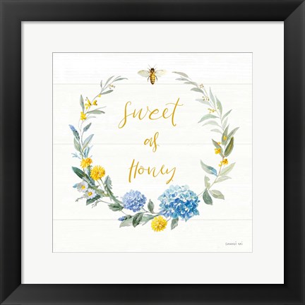 Framed Bees and Blooms - Sweet As Honey Wreath Print