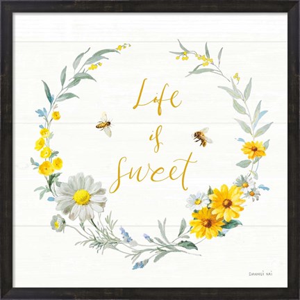 Framed Bees and Blooms - Life is Sweet Wreath Print