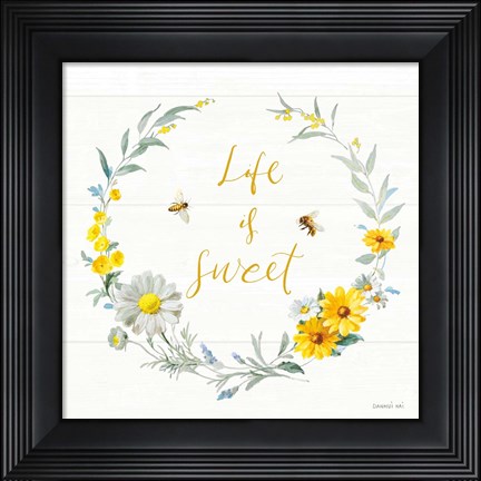 Framed Bees and Blooms - Life is Sweet Wreath Print