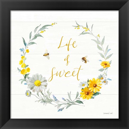 Framed Bees and Blooms - Life is Sweet Wreath Print