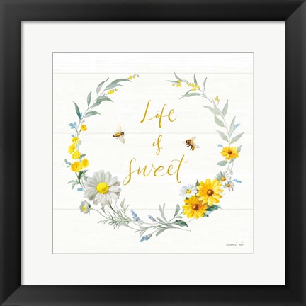 Framed Bees and Blooms - Life is Sweet Wreath Print