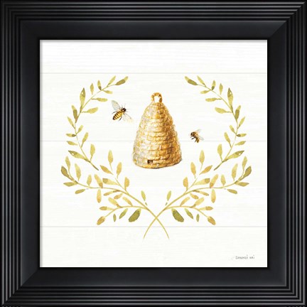 Framed Bees and Blooms Skep Laurel Print