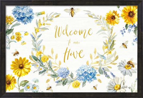Framed Bees and Blooms Flowers I Print