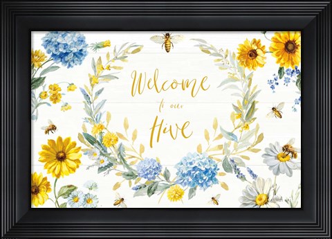 Framed Bees and Blooms Flowers I Print