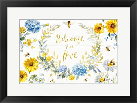 Framed Bees and Blooms Flowers I Print