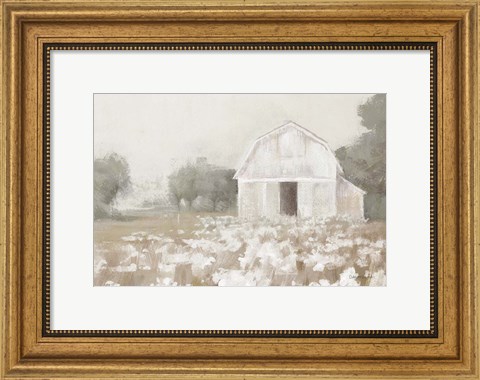 Framed White Barn Meadow Neutral Crop Print