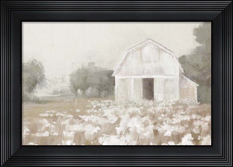 Framed White Barn Meadow Neutral Crop Print