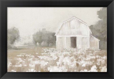 Framed White Barn Meadow Neutral Crop Print