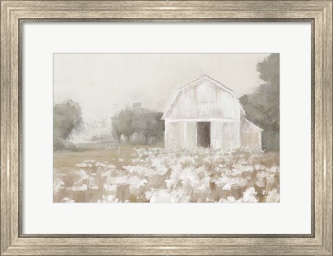 Framed White Barn Meadow Neutral Crop Print