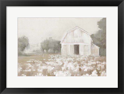 Framed White Barn Meadow Neutral Crop Print